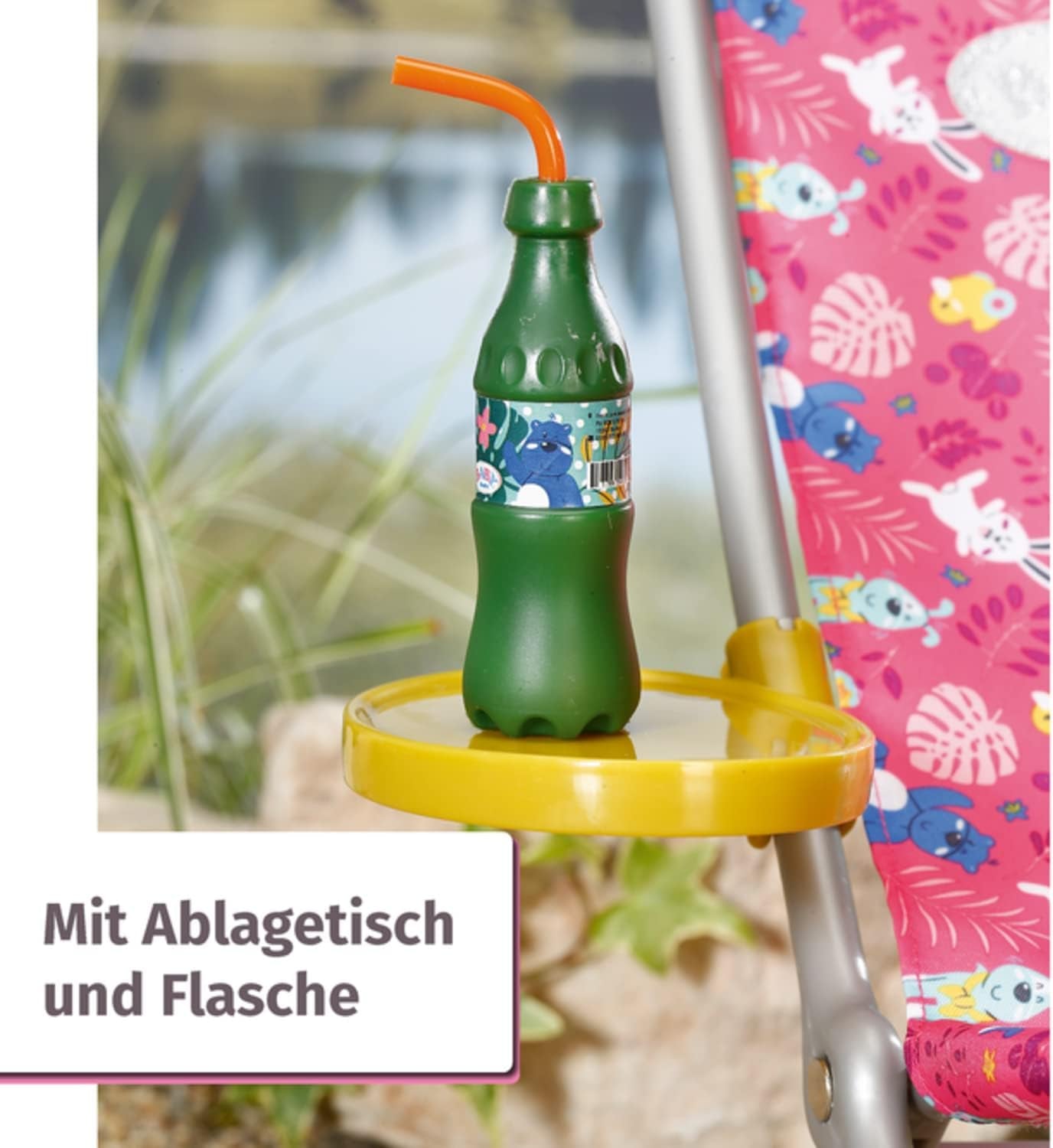 BABY born 832790 Weekend Fishing - Juego de accesorios para muñeca de pesca con tumbona, mesa auxiliar, vaso, cesta, patitos y caña de pescar y camiseta larga rosa, rosa