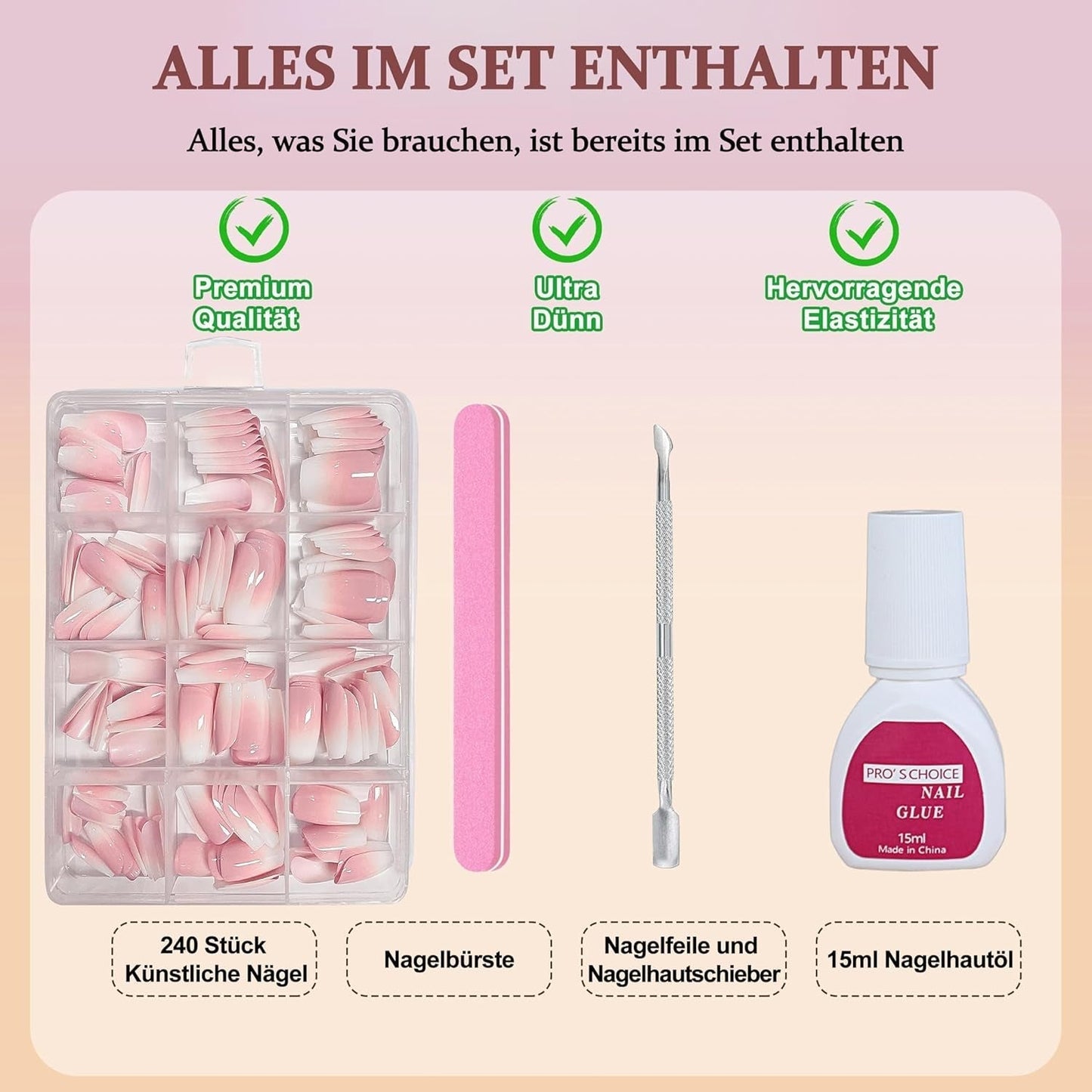 Juego de Uñas Postizas Bailarina - 240 Piezas Delicadas Uñas Postizas Rosa Lila, Pegamento de Cobertura Completa en Uñas Postizas, Juego de Puntas de Uñas Postizas para Manicura y Arte de Uñas para Mujeres y Niñas (Rosa Lavanda)
