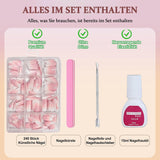 Juego de Uñas Postizas Bailarina - 240 Piezas Delicadas Uñas Postizas Rosa Lila, Pegamento de Cobertura Completa en Uñas Postizas, Juego de Puntas de Uñas Postizas para Manicura y Arte de Uñas para Mujeres y Niñas (Rosa Lavanda)