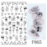 JMEOWIO Nagelsticker Blumen 10 Blatt Nagelaufkleber Selbstklebend Negro Blanco Flor Nail Art Sticker Decoración Nageldesign Zubehör