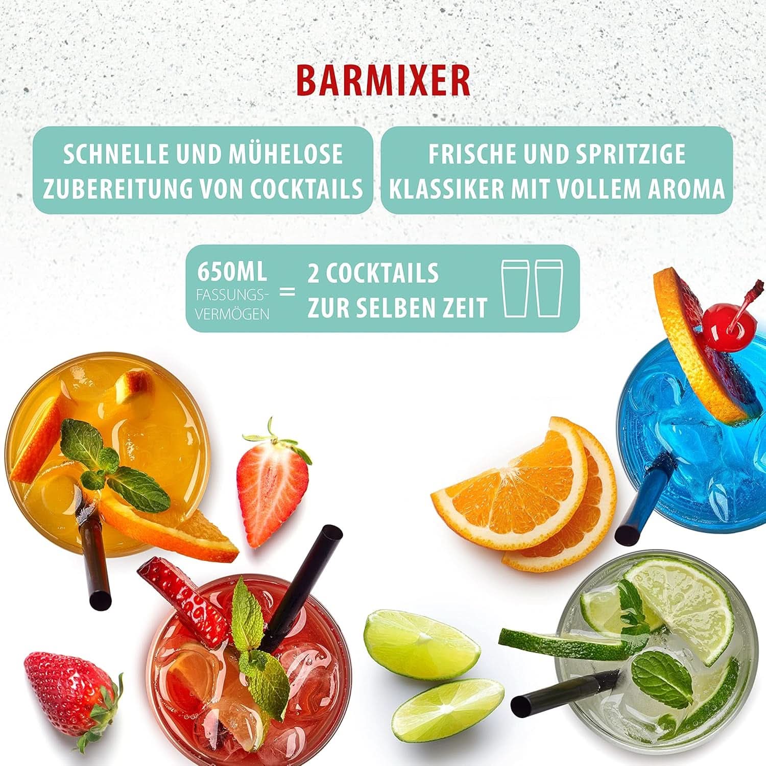 Clatronic® Barmixer U. Milchaufschäumer | Batidora | 650Ml Edelstahlbehälter | Praktischer Becherhalter | Mezclador | 2 Geschwindigkeitsstufen | Motor Kraftvöller de 65 vatios | Cromodesgin | BM 3472 Cocina Tienda Naty