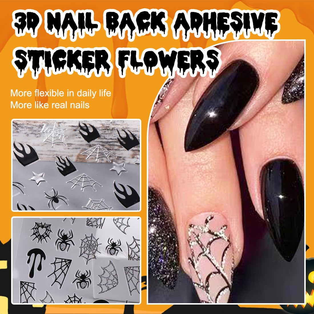 5 pegatinas de uñas 3D de Halloween, pegatinas de uñas estereoscópicas 5D, decoraciones de uñas, accesorios de diseño de uñas