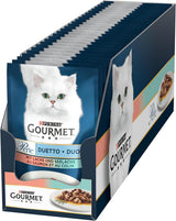 Gourmet Perle Duetto comida húmeda para gatos con salmón y bacalao amarillo, paquete de 26 (26 x 85 g)