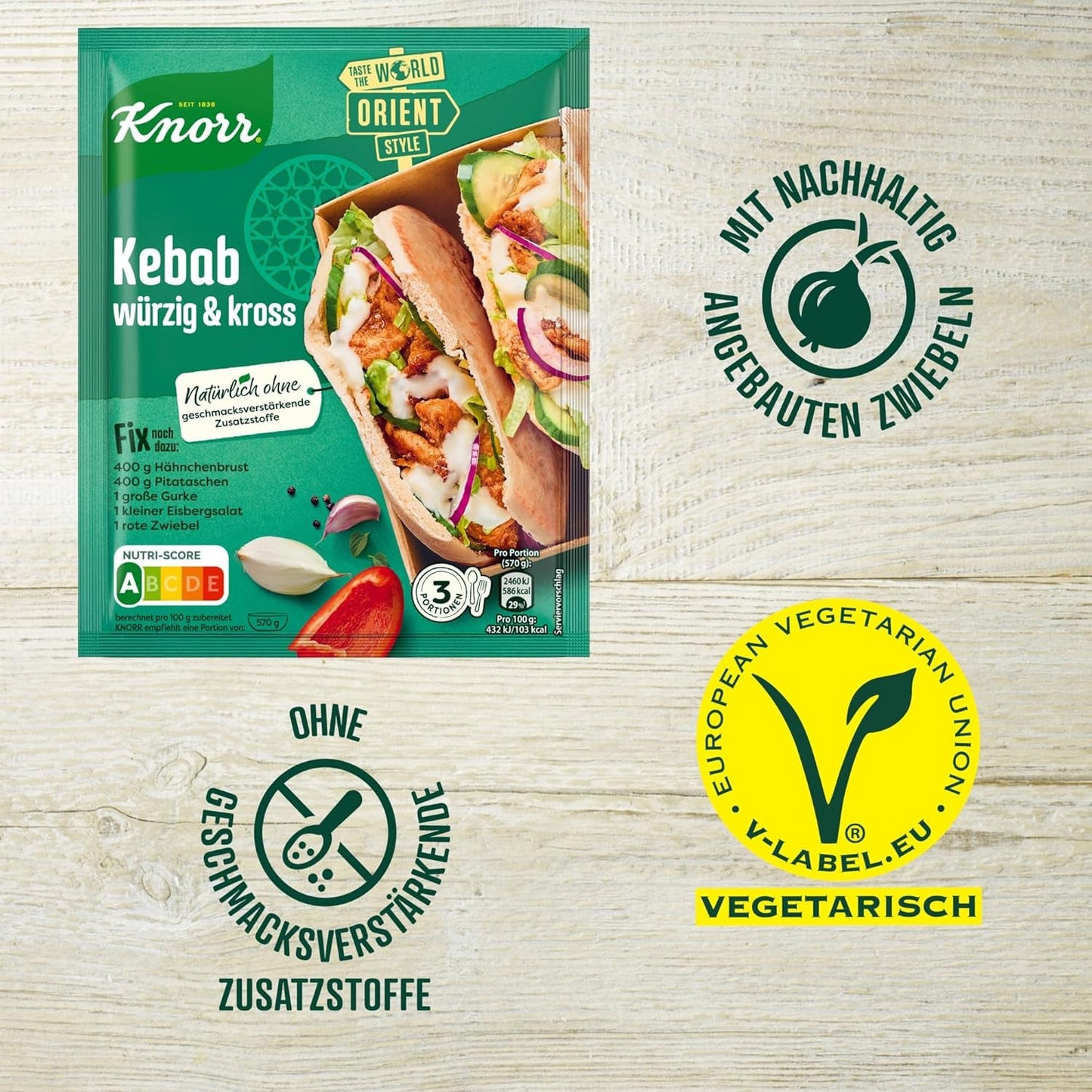 Knorr Fix Kebab para un würzig und krosses Hähnchen Gericht ohne geschmacksverstärkende Zusatzstoffe 3 porciones