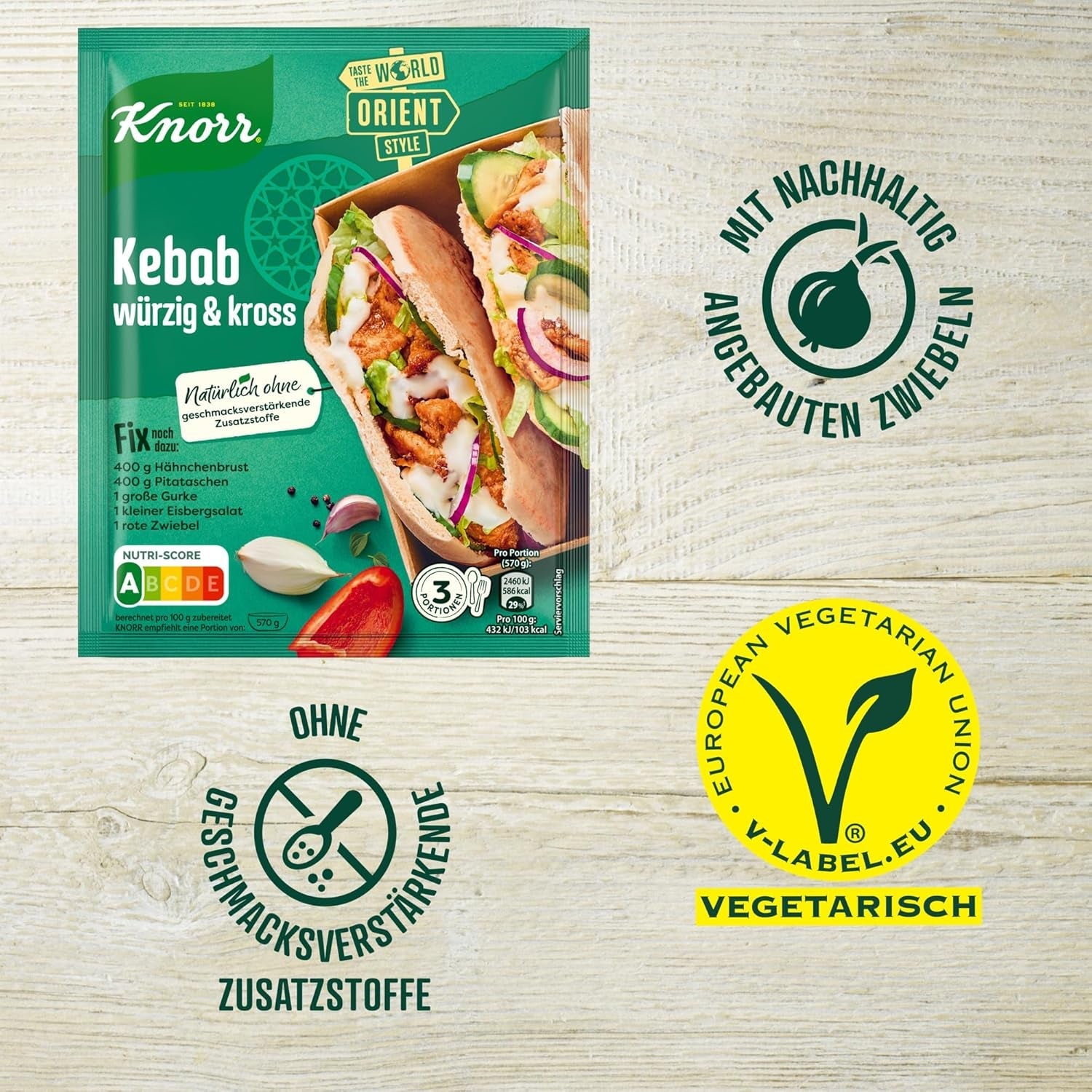 Knorr Fix Kebab para un würzig und krosses Hähnchen Gericht ohne geschmacksverstärkende Zusatzstoffe 3 porciones