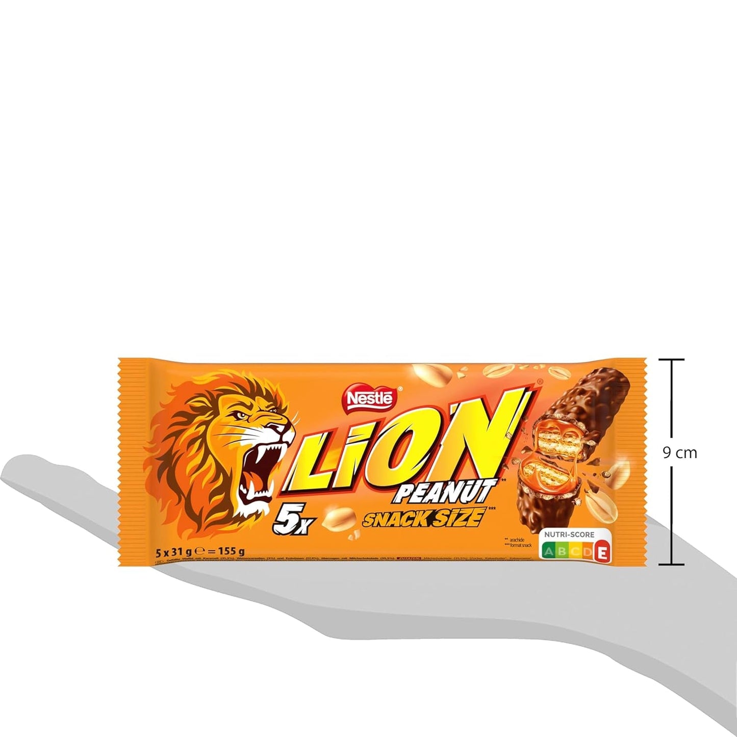 Barra de chocolate con maní cubierta con chocolate con leche, delicioso relleno de caramelo, maní y oblea crujiente, paquete de dulces a granel, 1 paquete (5 x 31 g)