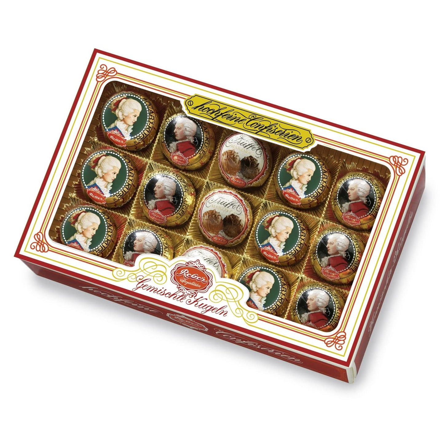 Reber Bolitas Mozart con chocolate negro, pack de 6 con mazapán y turrón, vegano - 1 x 120 g