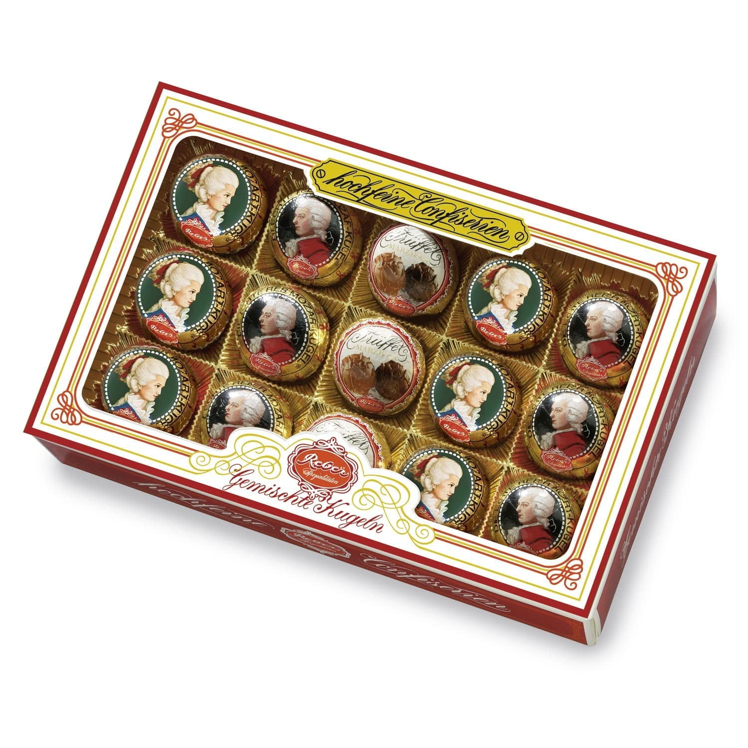 Reber Bolitas Mozart con chocolate negro, pack de 6 con mazapán y turrón, vegano - 1 x 120 g