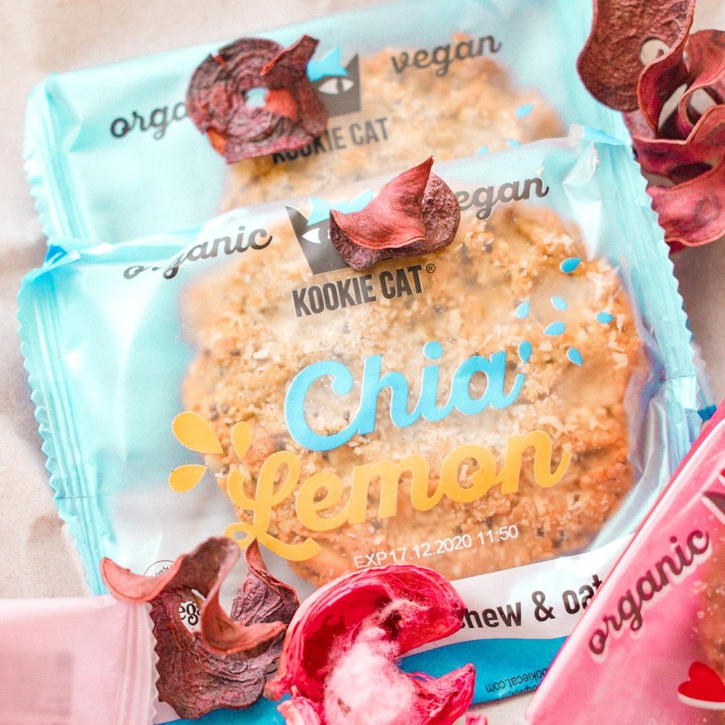 Chía y Limón - Galletas veganas envueltas individualmente, sin gluten, sin soja, orgánicas, anacardos y avena - Paquete múltiple de 12 x 50 g