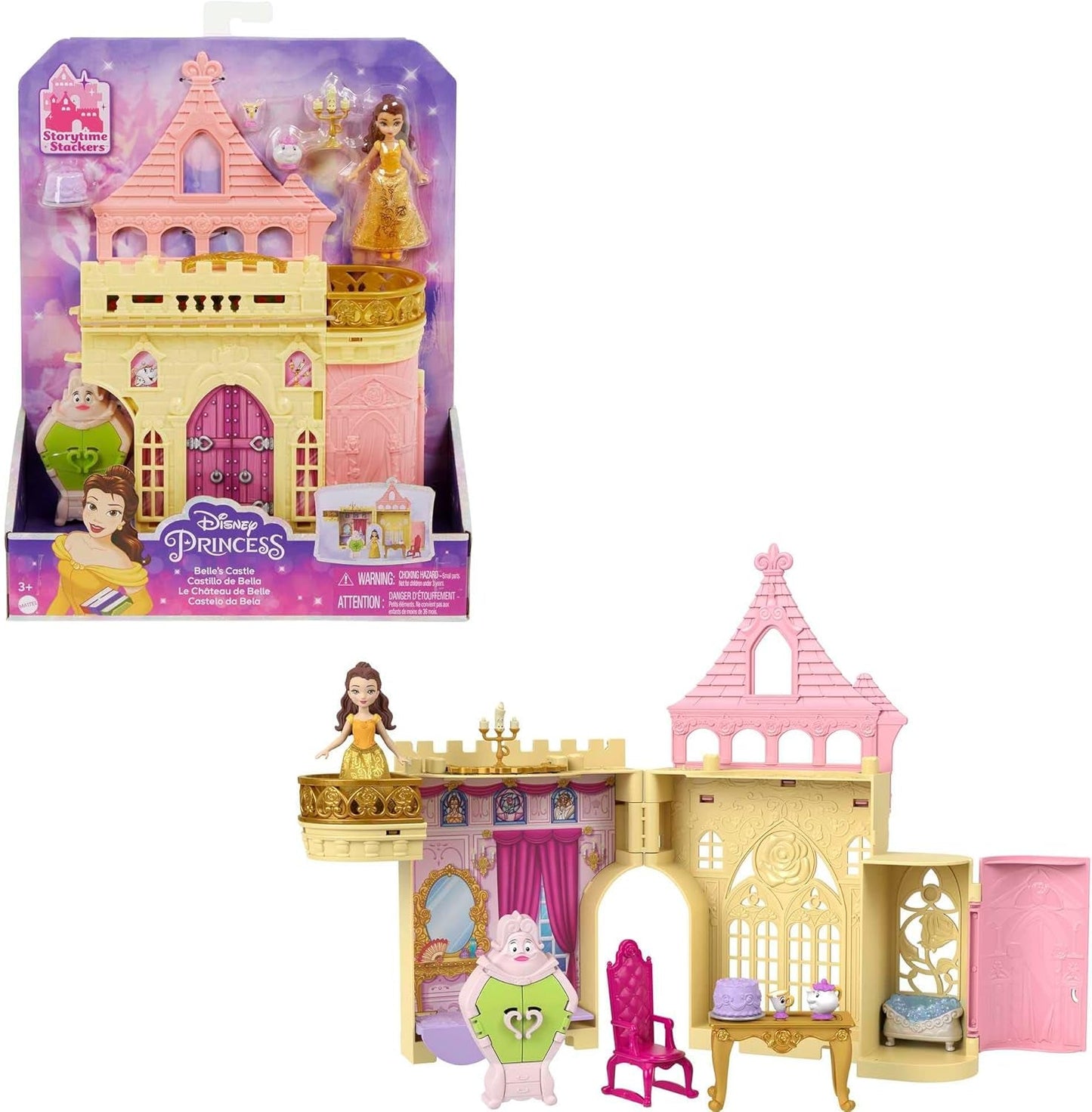 Mattel Disney Princess Transforming Playset Carruaje al Castillo con la pequeña muñeca Aurora, 3 Niveles, 6 áreas de Juego, 4 Figuras, Muebles y Accesorios HWX17 Muñecas Naty Shop Belle Playset