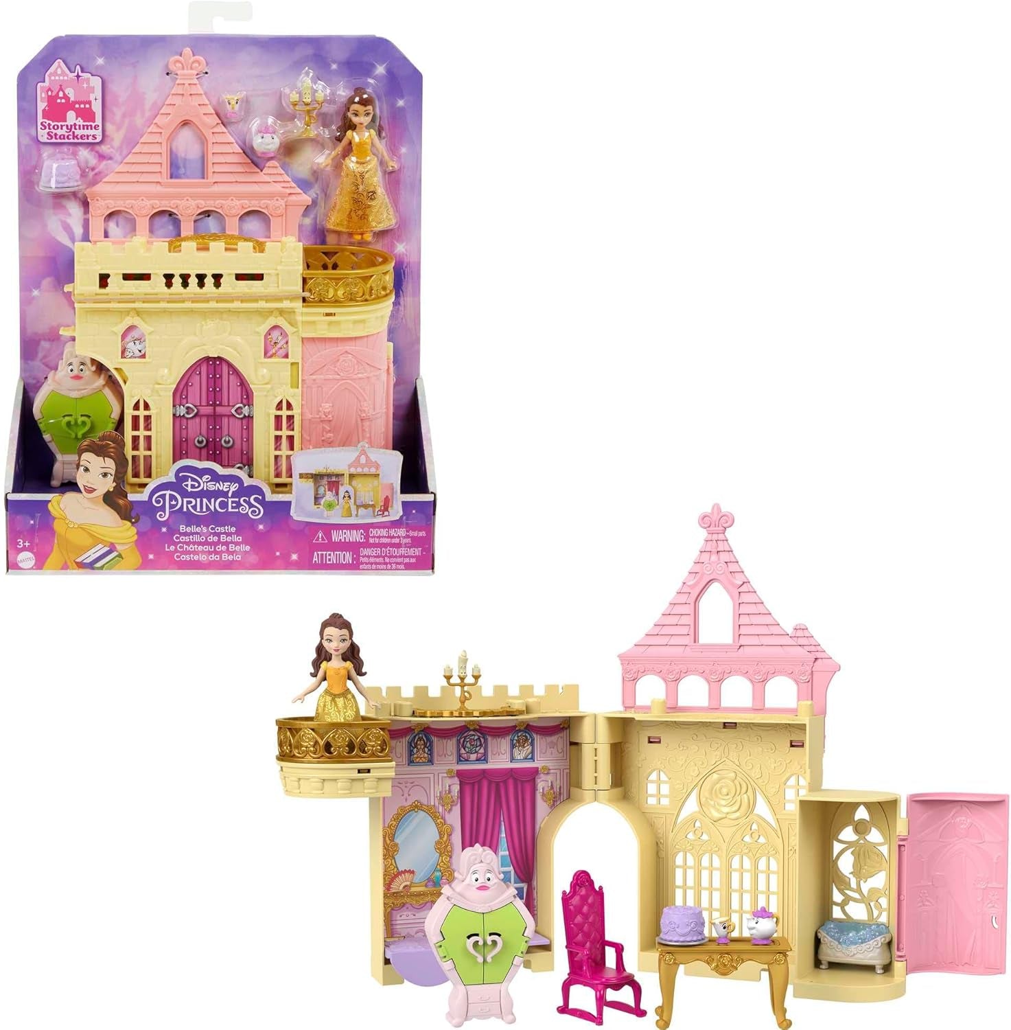 Mattel Disney Princess Transforming Playset Carruaje al Castillo con la pequeña muñeca Aurora, 3 Niveles, 6 áreas de Juego, 4 Figuras, Muebles y Accesorios HWX17 Muñecas Naty Shop Belle Playset