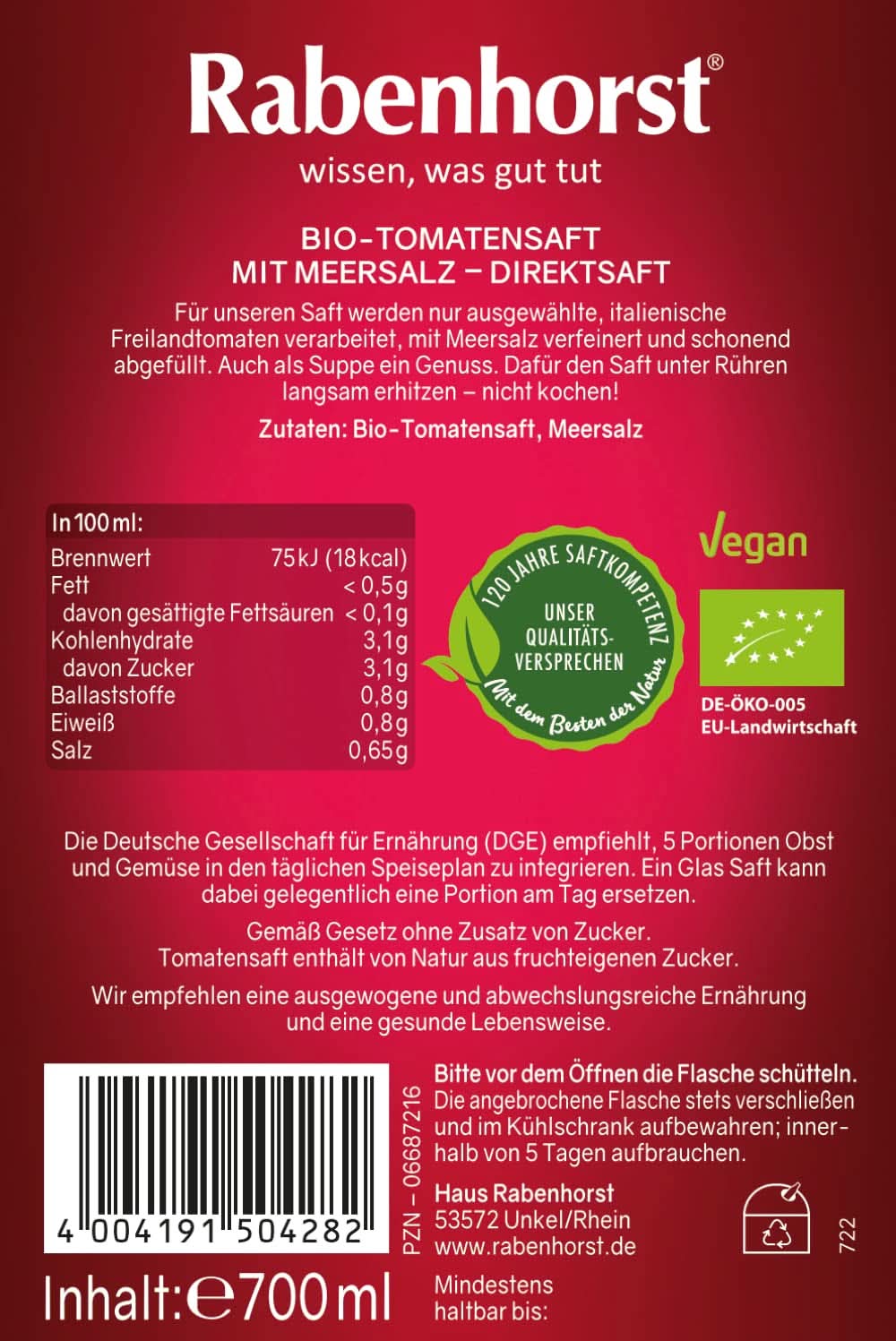Tomates Rabenhorst Ecológicos Pack de 6 (6 X 700ml) Naty Shop