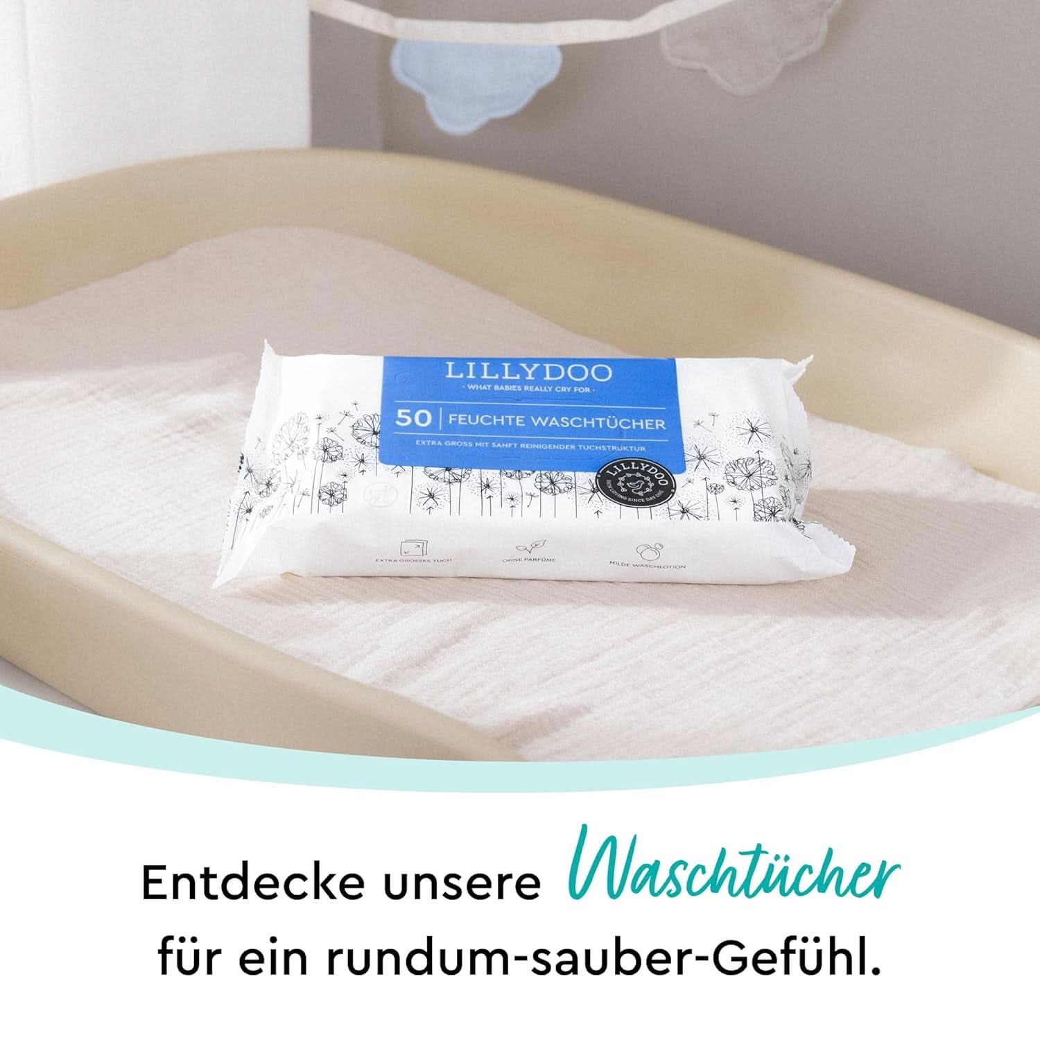 LILLYDOO Feuchte Waschtücher 350 Stück (7 X 50), 100% libre de plástico, Extra Großes Tuch, Ohne Parfüme Naty Shop