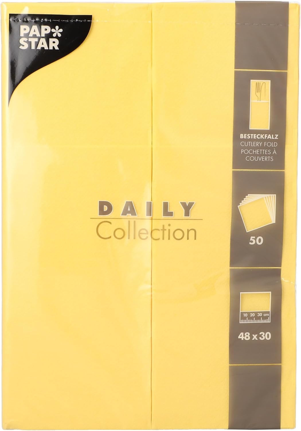 50 bolsas de servilletas para cubiertos 'Colección DAILY' 48 Cm X 30 Cm amarillas con pliegue para cubiertos