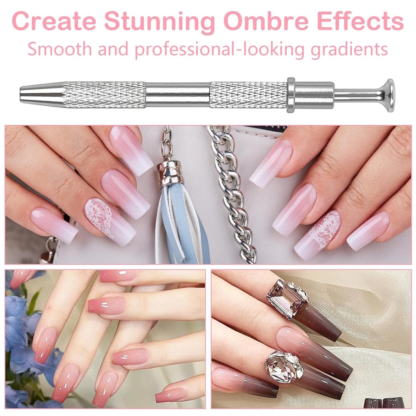 100uds Latexfrei Nailart Schwämme, Ombre Nagelschwammpinsel, Nagelschwamm Mit Metallgreifer 100 Blatt Nailart-Mischpapier Austellungsbox, Maniküre Schwamm Applikator Für Farbverlauf Nailart