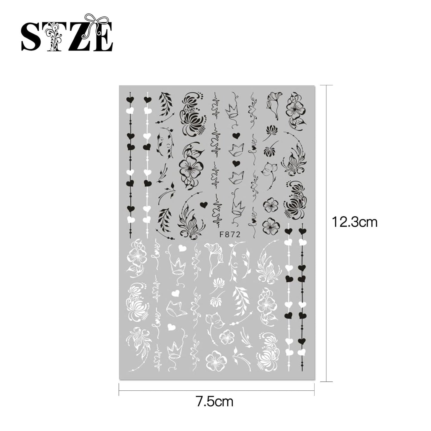 JMEOWIO Nagelsticker Blumen 10 Blatt Nagelaufkleber Selbstklebend Negro Blanco Flor Nail Art Sticker Decoración Nageldesign Zubehör