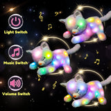 Gato de Peluche Musical LED, Juguete Que Canta con Luz, Madre Gata con 3 Gatitos en el Vientre, Canción de Cuna Animada, Juguete Relajante para Madres, Niños, Niñas, Arco Iris, 45 cm