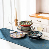 HENXFEN LEAD Vajilla de Porcelana, Vajilla de 12 Piezas para 4, Vajilla Colorida para 4 - Platos Pintados a Mano, Platos de Postre, Platos de Sopa - Estilo Bohemio