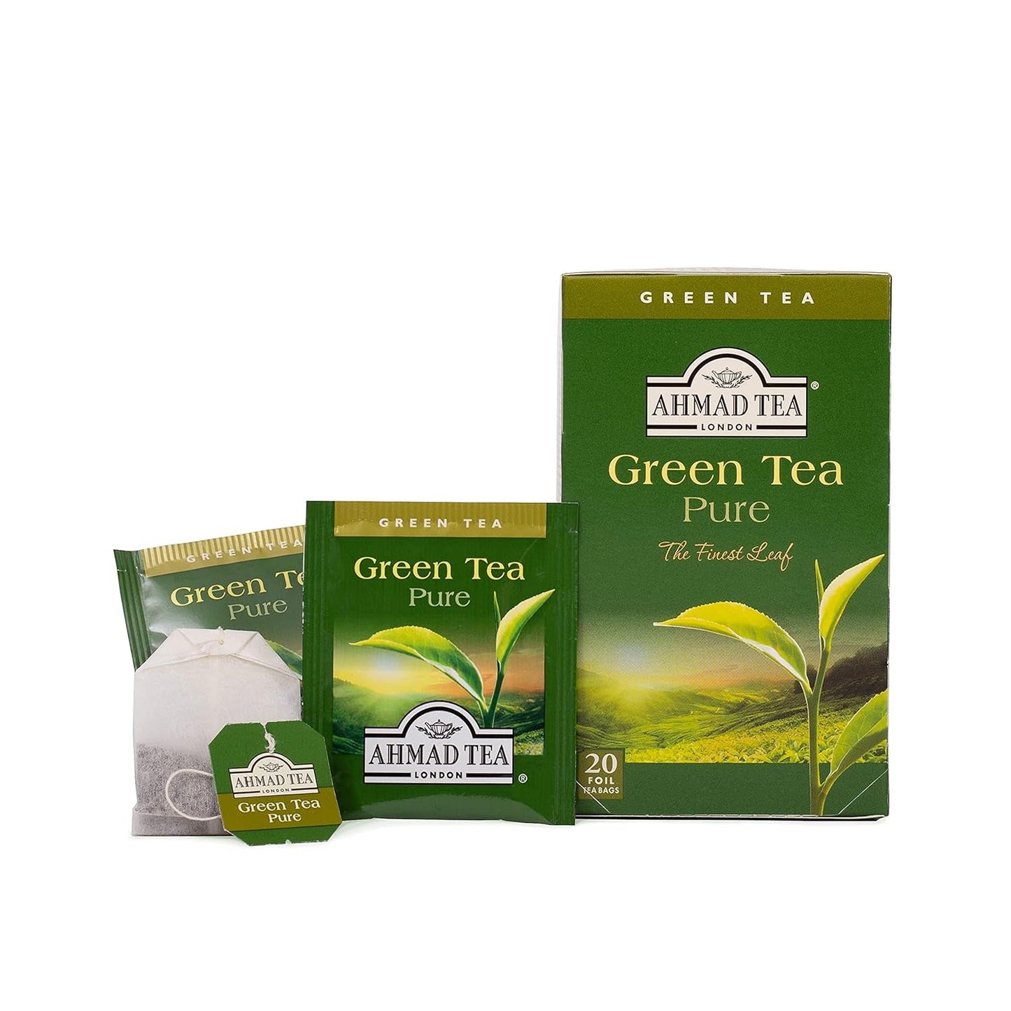 Ahmad Tea - Té verde - Bolsas de té envueltas individualmente selladas con sabor con 2 g de té por porción - 20 bolsas de té con bandas (paquete de 2)
