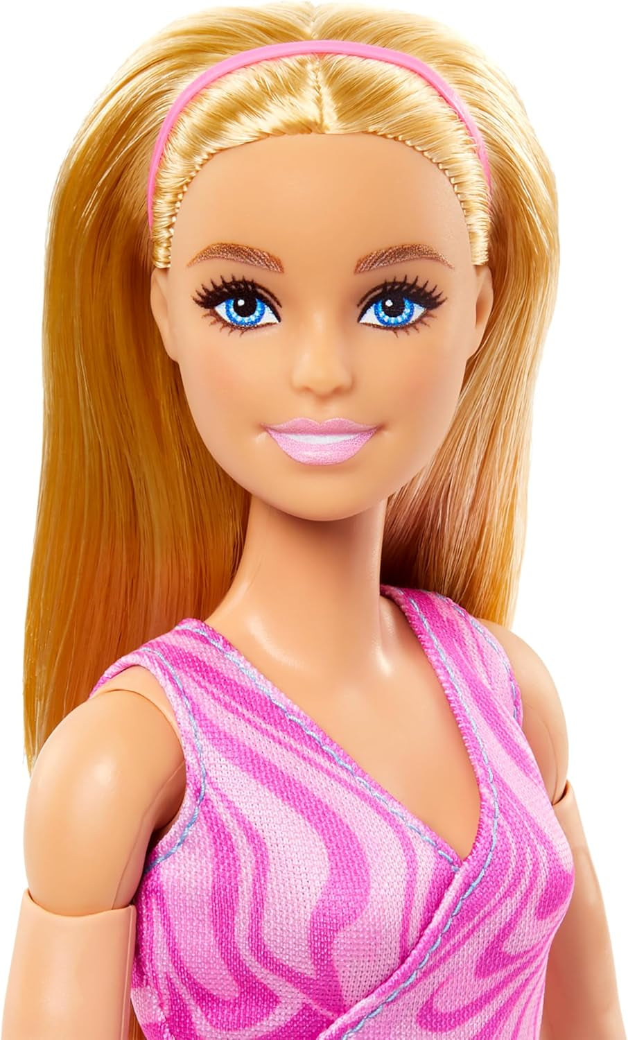 Muñeca Barbie hecha para moverse con cabello rubio, top deportivo rosa desmontable y pantalones de yoga azules, 22 articulaciones, HRH27, [Multicolor]
