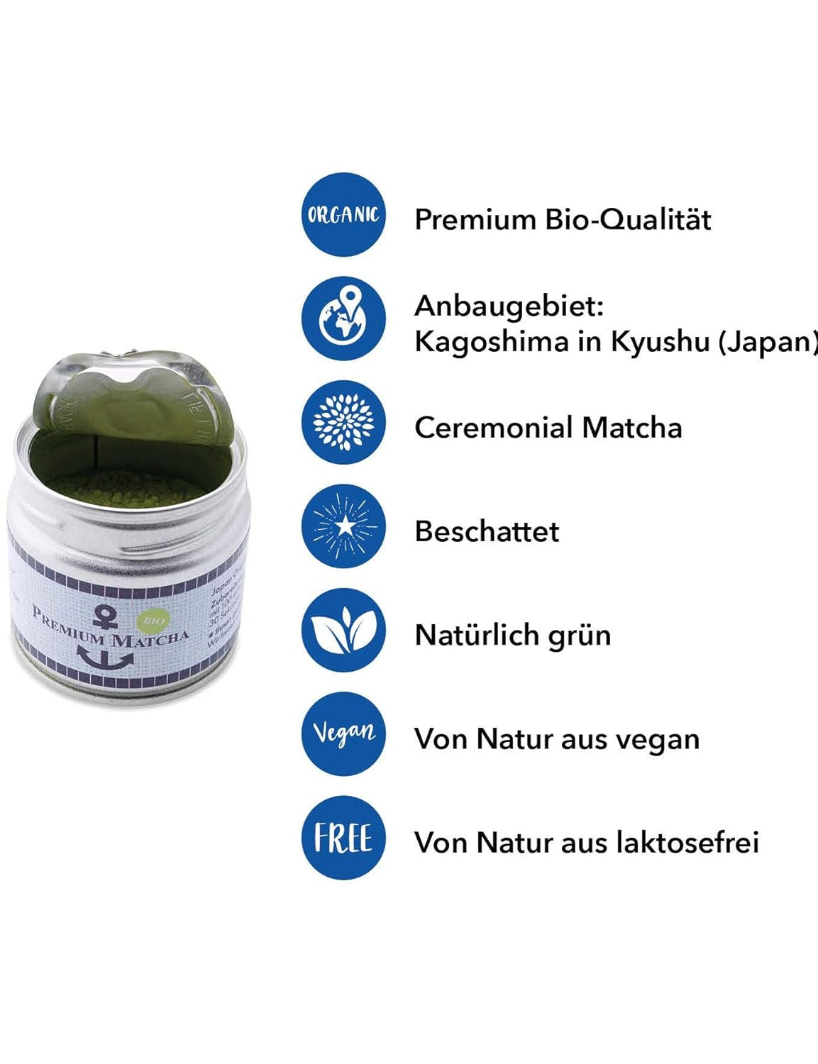Matcha orgánico premium de Japón, grado ceremonial, sin pesticidas, polvo extrafino en caja de 30 g, sabor a té verde intenso y delicado, adecuado para café con leche, batidos, grado ceremonial