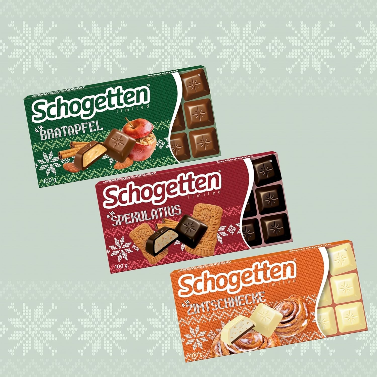 Schogetten Edición de invierno con manzanas maduras I Barra de chocolate 100g I con chocolate con leche y en cómodos trozos individuales