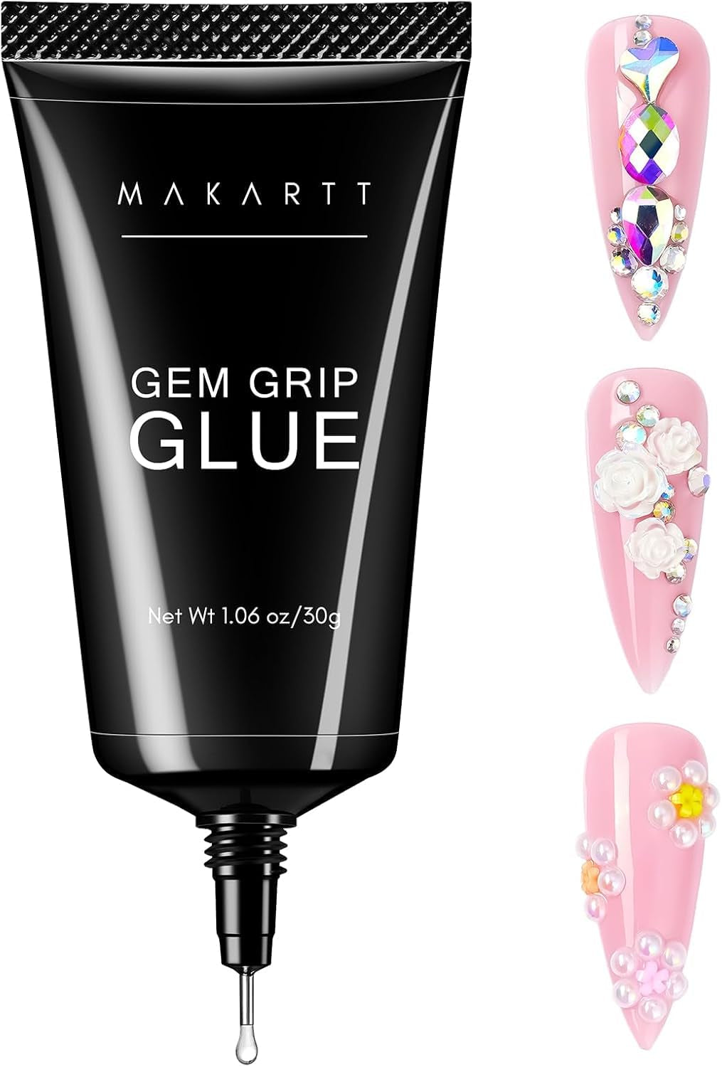 Makartt Gel Adhesivo de Diamantes de Imitación - Juego de Pegamento de Uñas UV de 15 ml con Dijes de Uñas Rosas, Joyería de Uñas con Círculo de Corazón y Accesorios de Diseño de Uñas para Manicura en el Hogar, Regalo del Día de San Valentín