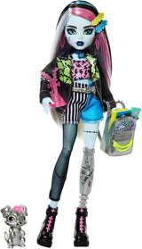 Muñeca Monster High Frankie Stone con Chaqueta Vaquera y Shorts, Incluye Perro Watzie y Accesorios como Mochila, Merienda y Libreta, HXH73 Naty Shop Muñecas Perro Watzie