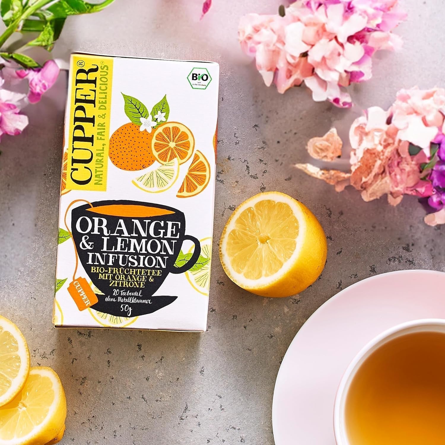 CUPPER Té de frutas orgánico "Infusión de naranja y limón", 20 bolsitas de té sin blanquear, orgánico, comercio justo