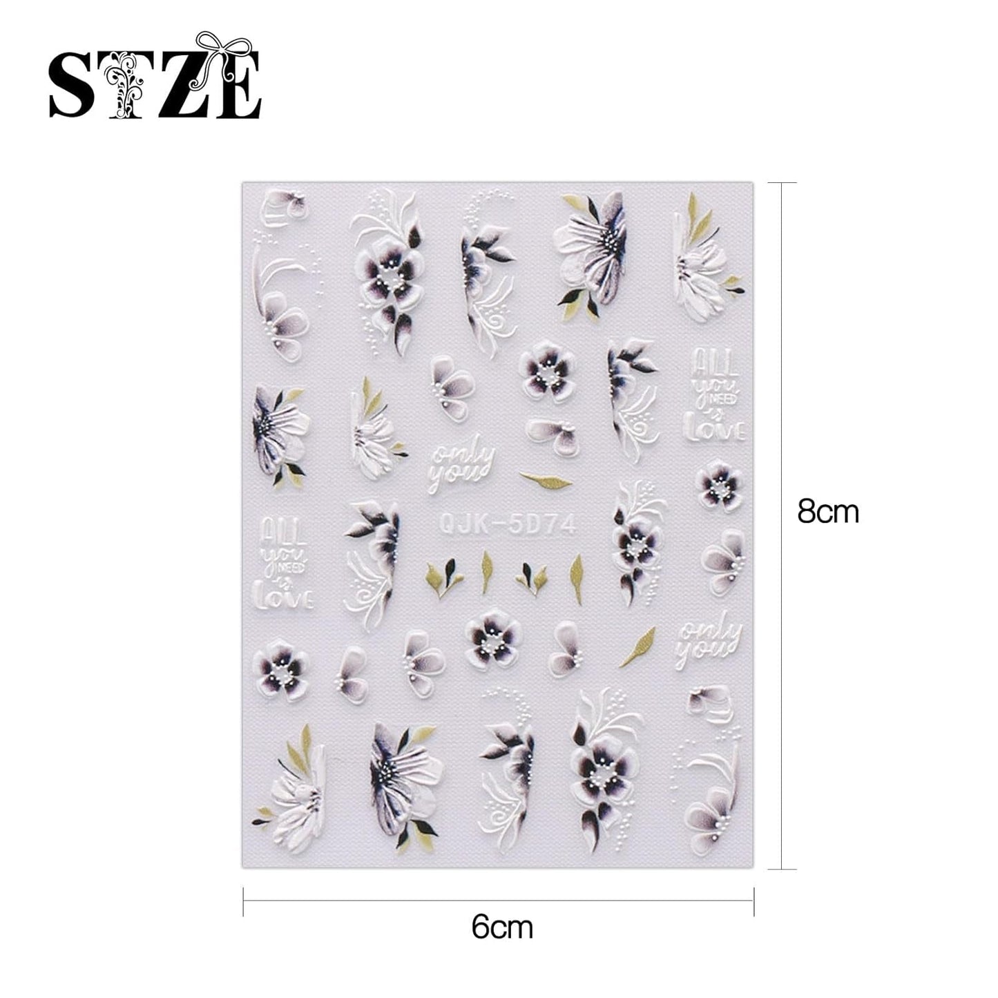 JMEOWIO 6 Blatt 3D Nagelsticker Frühlings Blume Nail Art Sticker Selbstklebend Nagelaufkleber 5D Stereoskopisch Bunte Sommer Blumen Dekoration Nageldesign Zubehör