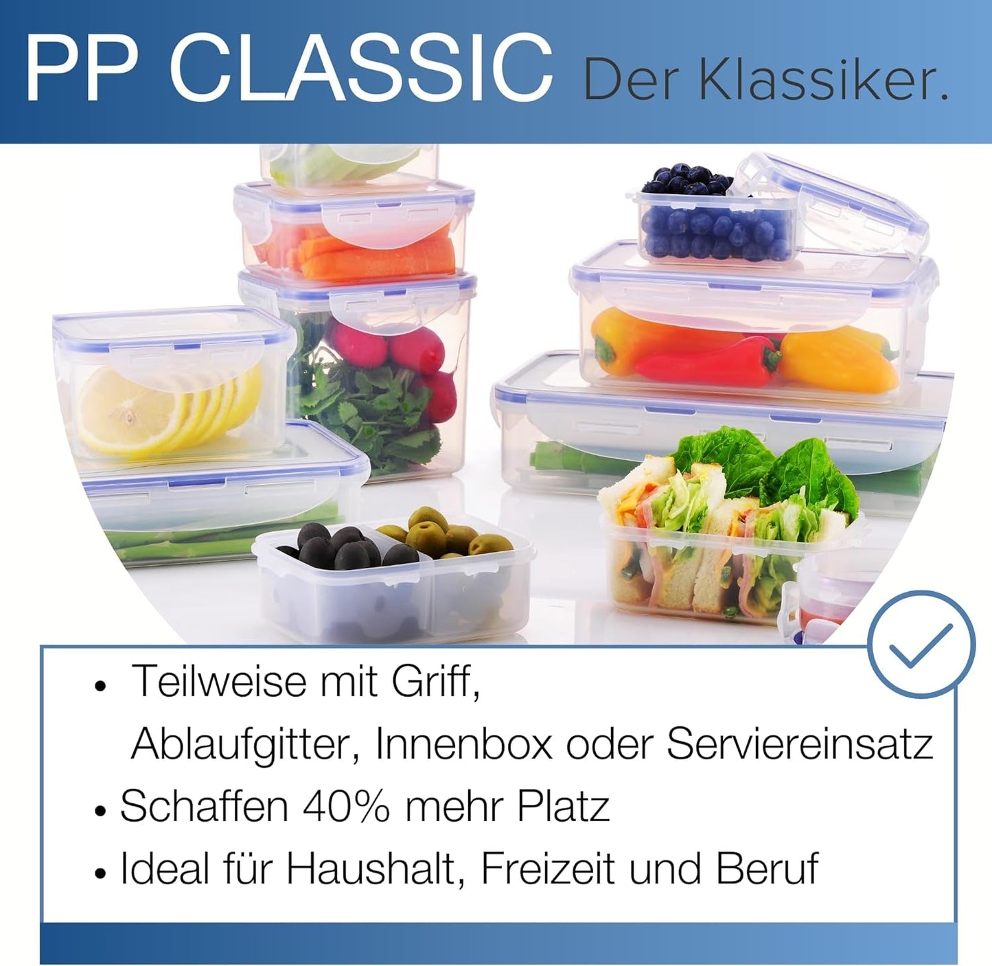 LocknLock PP Classic juego de tarros de almacenamiento de alimentos 5 piezas | 180ml, 350ml, 600ml, 870ml, 3,6L | 100% hermético al aire y al agua | sin BPA | organizador de congeladores y frigoríficos | Cajas para guardar alimentos Naty Shop aptas para lavavajillas y microondas.