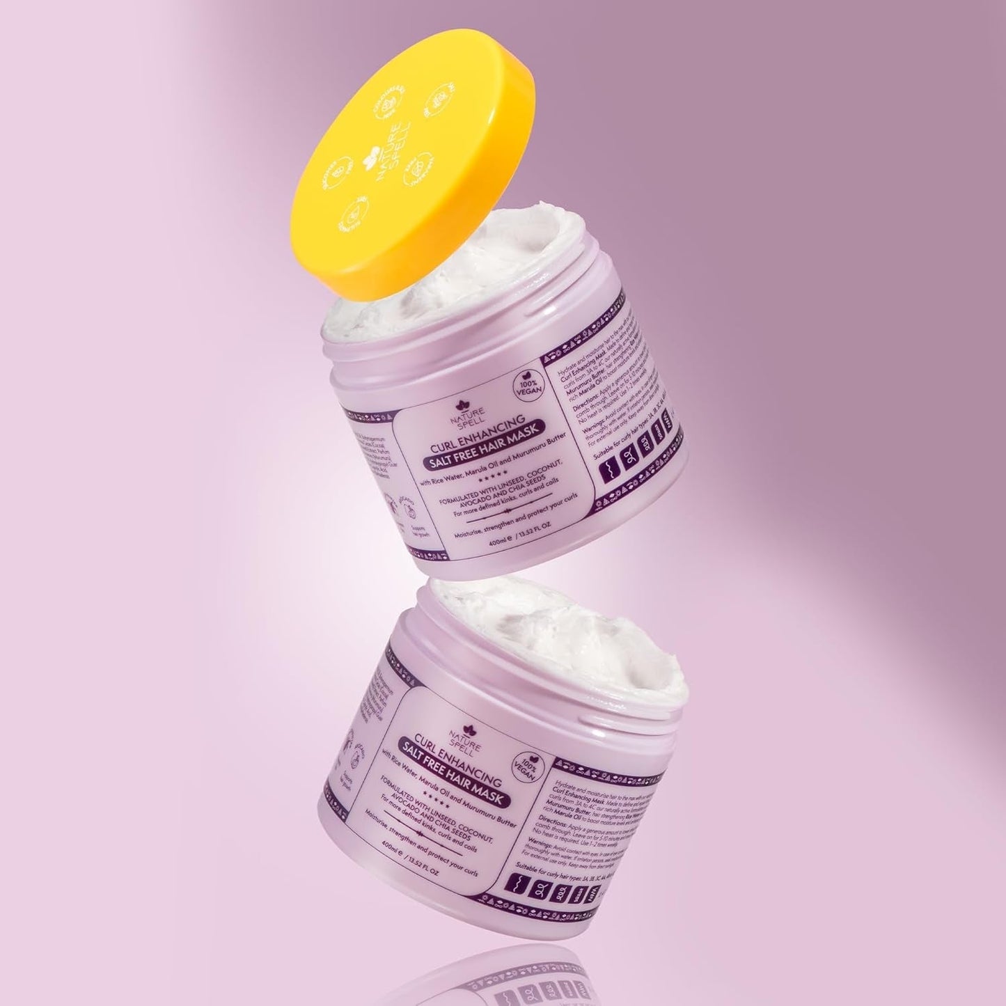 Mascarilla Capilar para Cabello Rizado de Nature Spell 400ml - Enriquecida con Agua de Arroz y Semillas de Lino, para Todo Tipo de Rizos, Sin Sulfatos Naty Shop Mascarilla Capilar