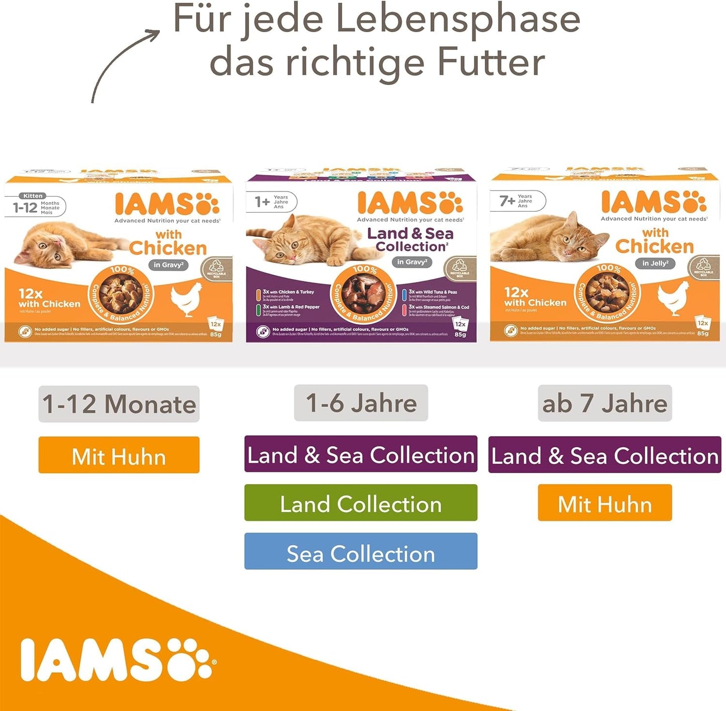 IAMS Delights Land & Sea Collection Comida Húmeda para Gatos - Surtido de Carne y Pescado Multipack en Salsa, Comida Húmeda para Gatos a Partir de 1 Año, 72 x 85 g