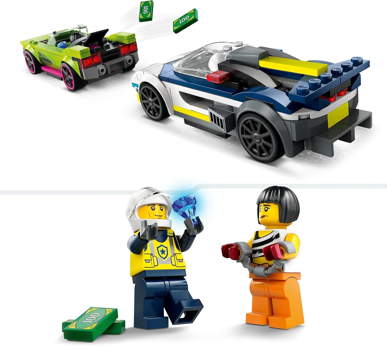 LEGO City Car Chase con coche de policía y muscle car, tren de juguete con 2 coches de carreras, regalo de policía para niños, niños y niñas a partir de 6 años, set con policía y minifiguras Ganovin 60415 Juegos de construcción Besuche den LEGO-Store