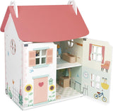 Janod - Mi primera casa de muñecas de madera - 10 accesorios - Muebles para muñecas - Puertas magnéticas y techo desmontable - Juguete de madera certificado FSC - A partir de 3 años