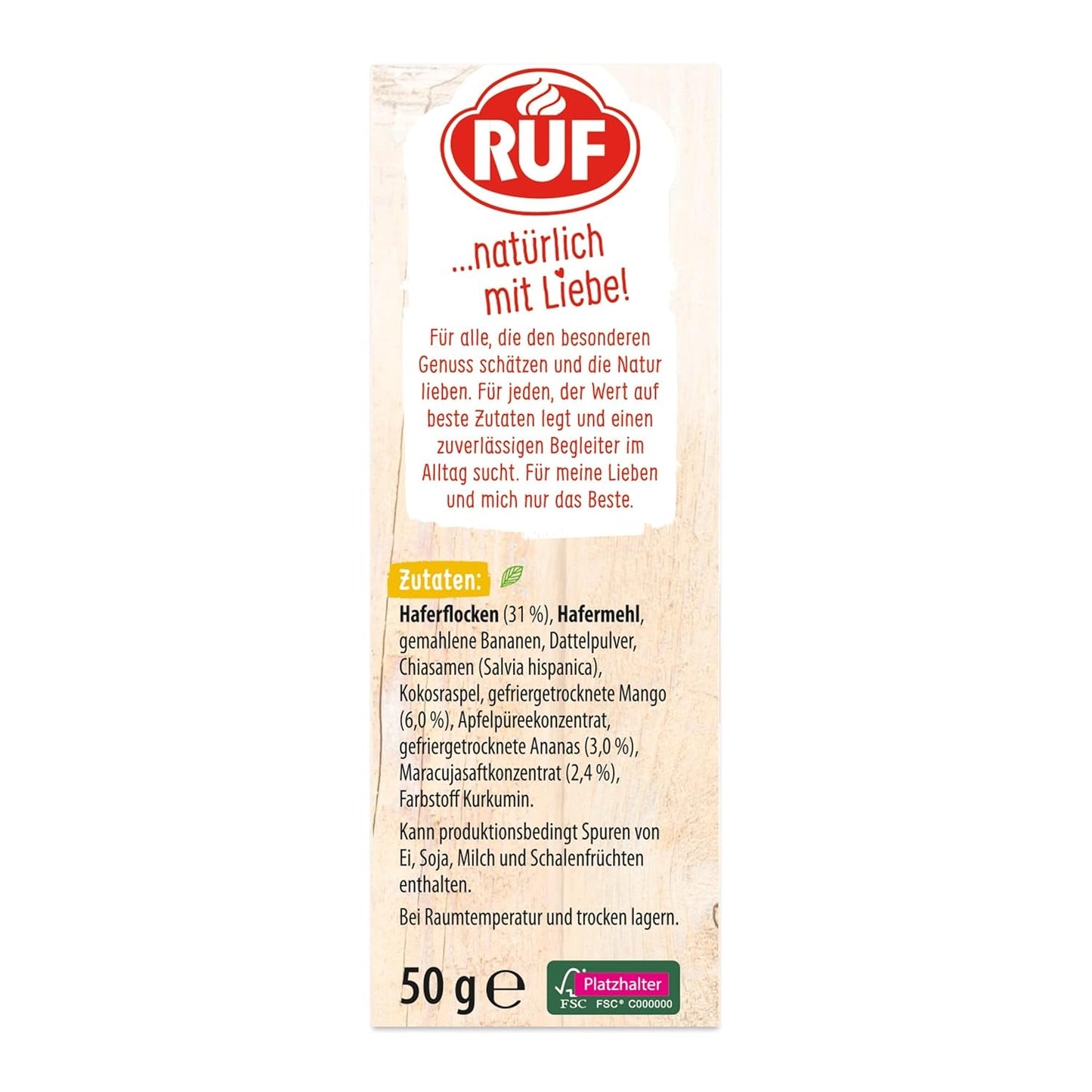 RUF Smoothie Bowl Tropilicious Mango Maracuyá Avena Desayuno Snack Rápido y Fácil Vegano 1 Bolsa x 50g (Paquete de 3)