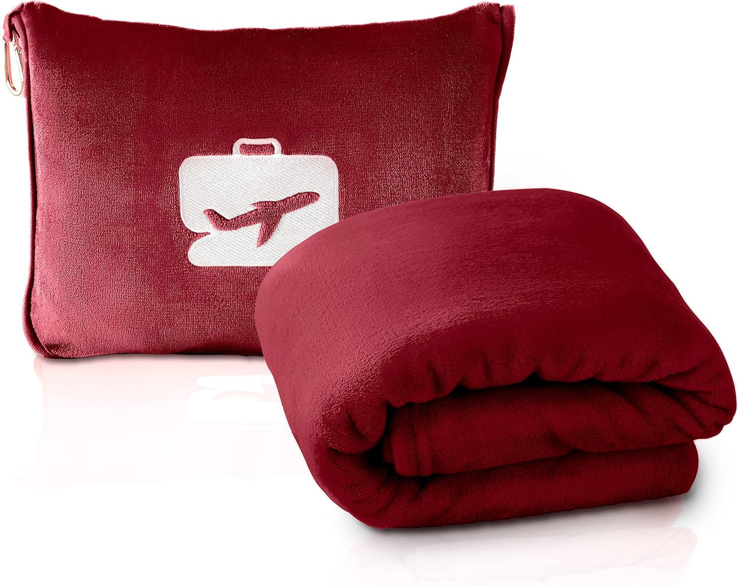 Eversnug Manta y almohada de viaje - Suave manta de avión 2 en 1 con funda de almohada de bolsillo suave, funda para bolso y soporte para mochila (rojo burdeos) Naty Shop Almohadas de viaje Colores burdeos