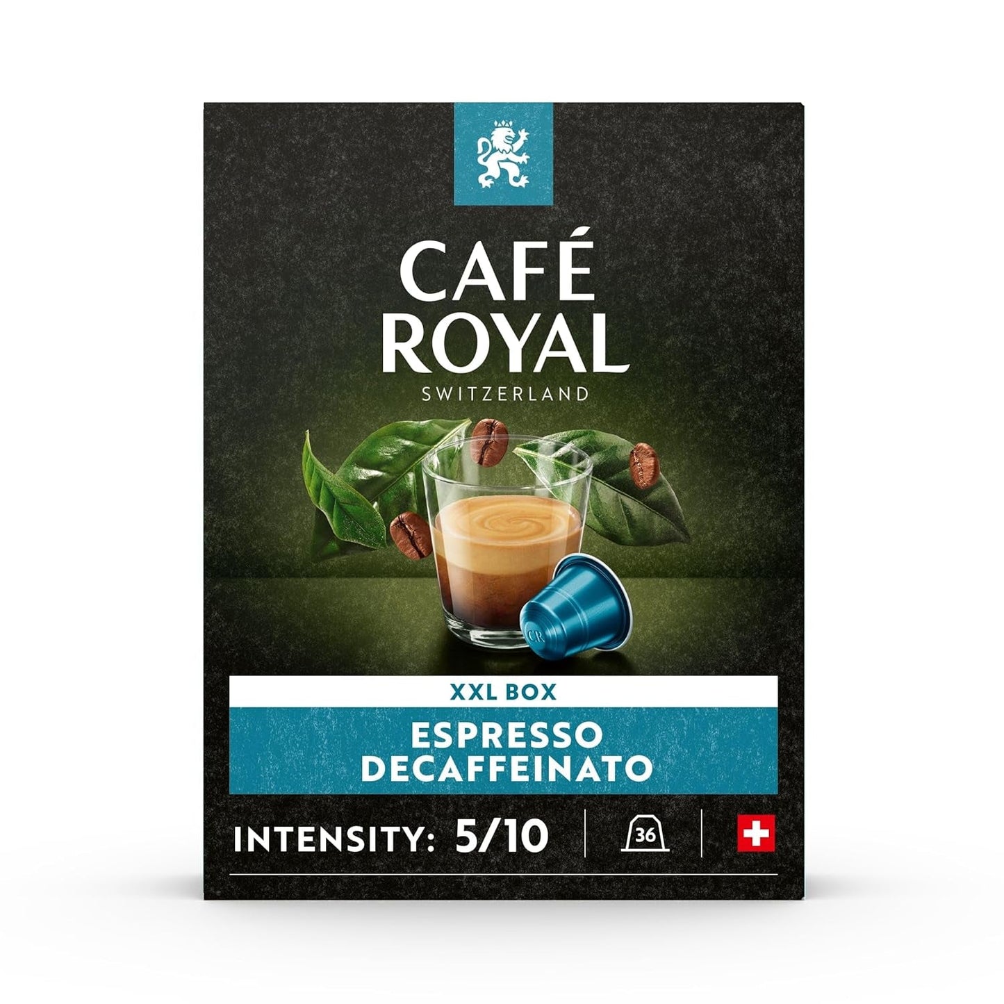 Café Royal Espresso Decaffeinato 36 cápsulas para cafetera Nespresso - Intensidad 5/10 - Cafeteras certificadas UTZ en aluminio (paquete con 2)