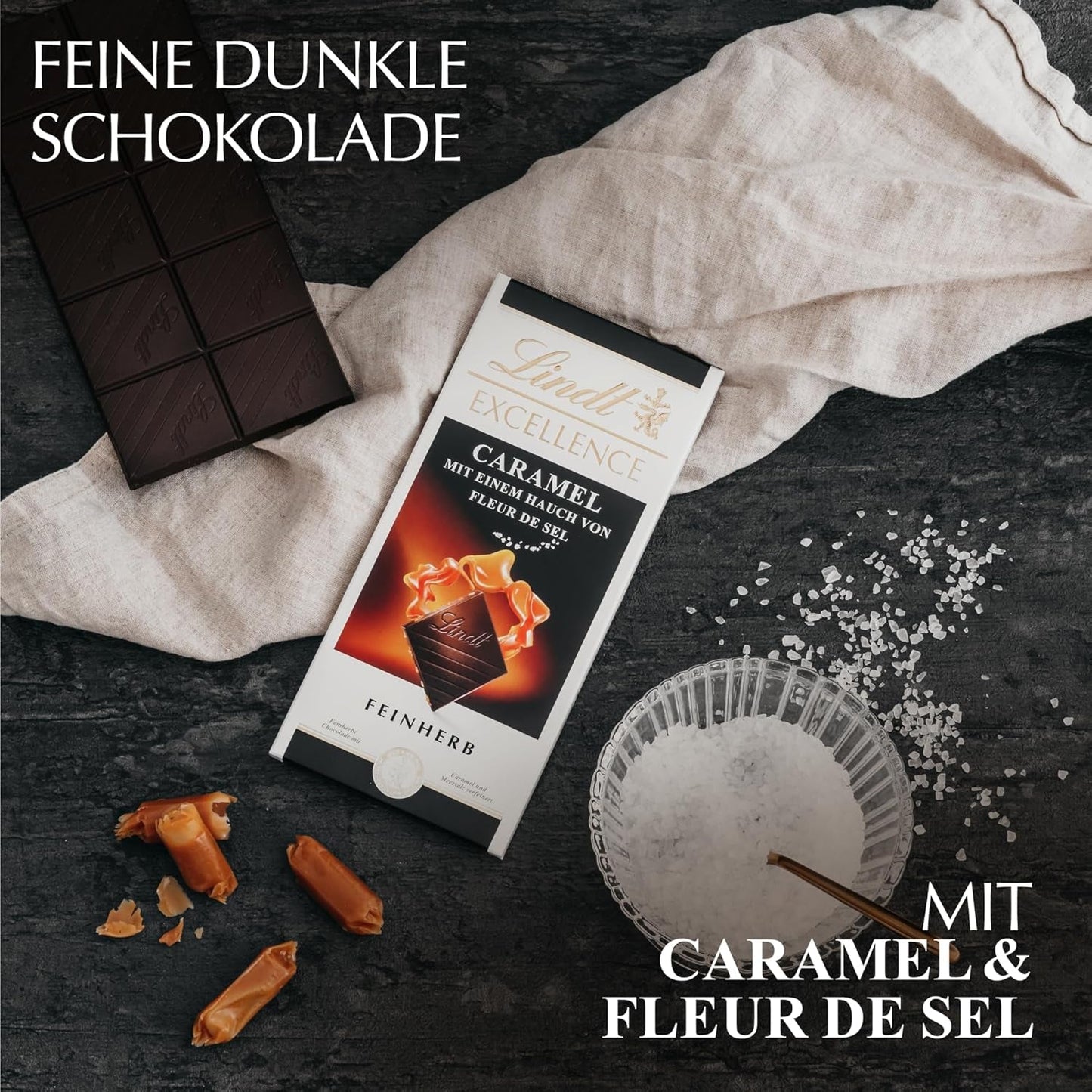 Lindt EXCELLENCE Caramelo y sal marina - Chocolate amargo | Barra 100g | Con Caramelo y Sal Marina (Flor de Sal) | Sabor intenso a cacao | Chocolate oscuro