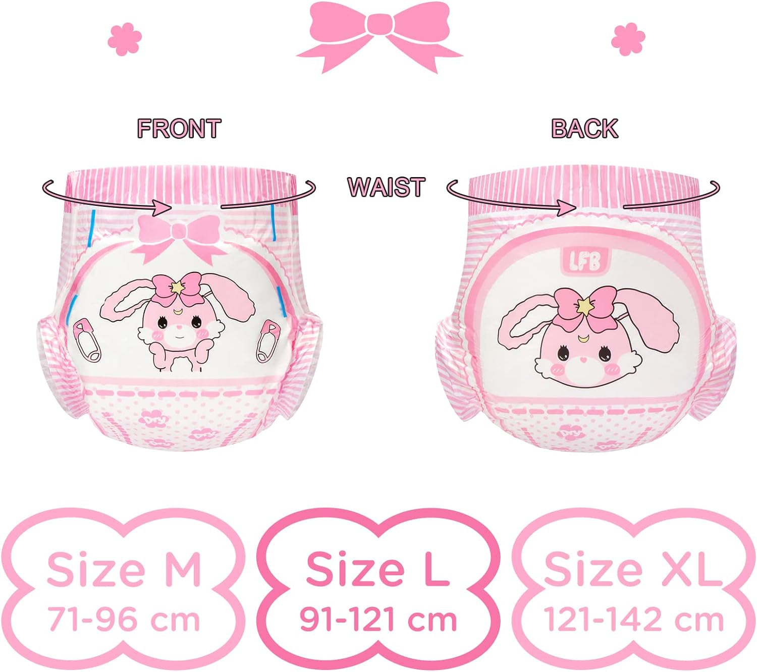 Pañales estampados para adultos 5500-5800 ml, 10 piezas - Baby Usagi (XL)