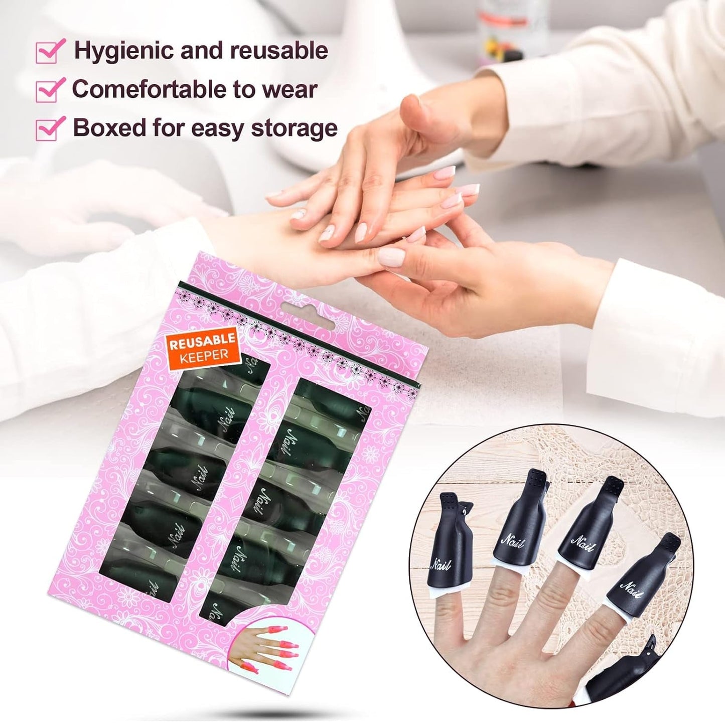 Hanyousheng Nagellacentferner Clips, Nagel Clips, 10 Stück Schwarz Nagelclips, Nagel Klammer, Nails Art ​Gel Cap, Soak off Clip Cap UV Gel Poliermittel Entferner Wrap Nail Tool