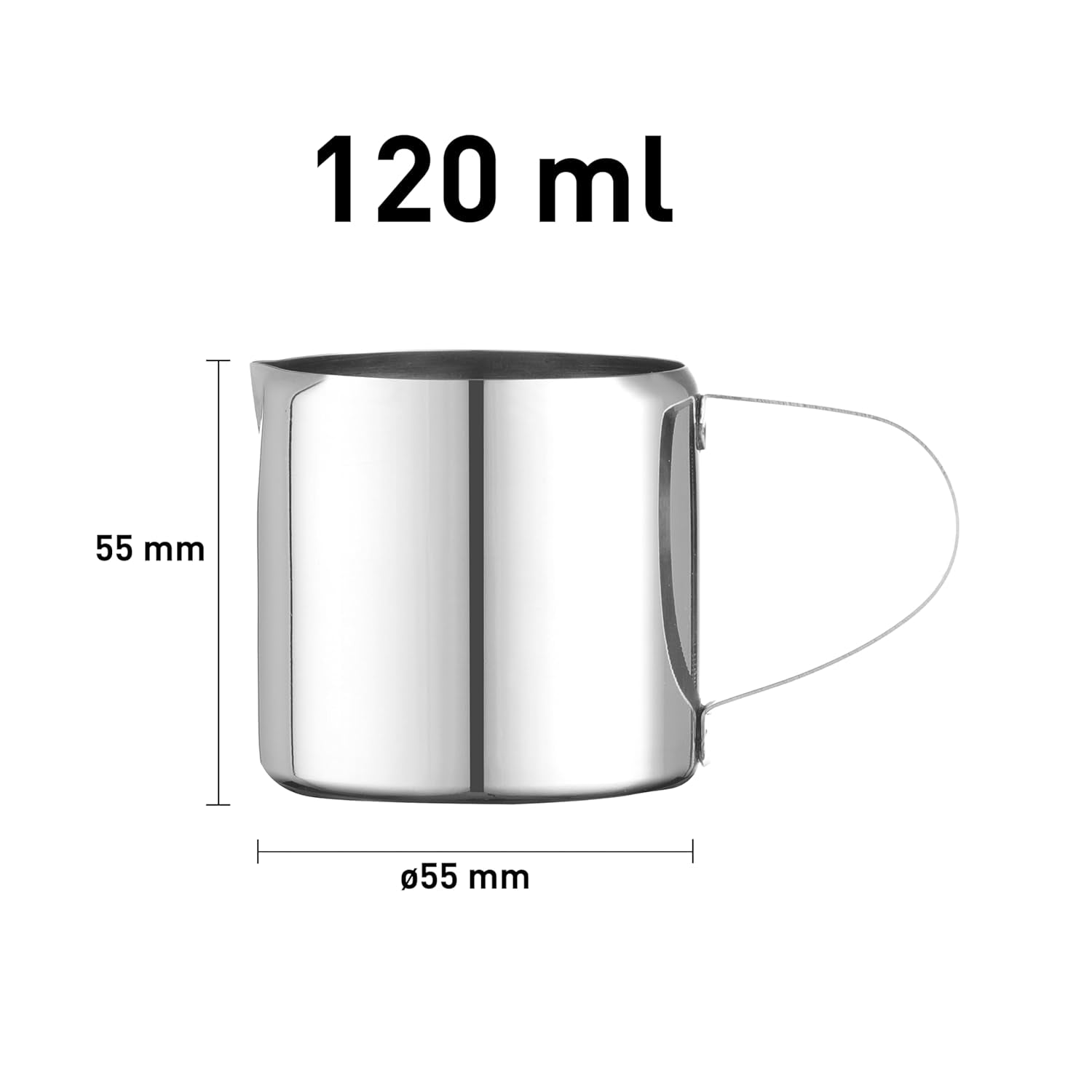 HENDI Mini Taza de Leche, Diseño Recto, Mango Sólido, Jarra para Crema, Jarra para Leche Pequeña, Jarra para Espumador, Jarra para Crema Batida, Jarra para Crema Batida, 120 ml, ø55 x (H) 55 mm, Acero Inoxidable