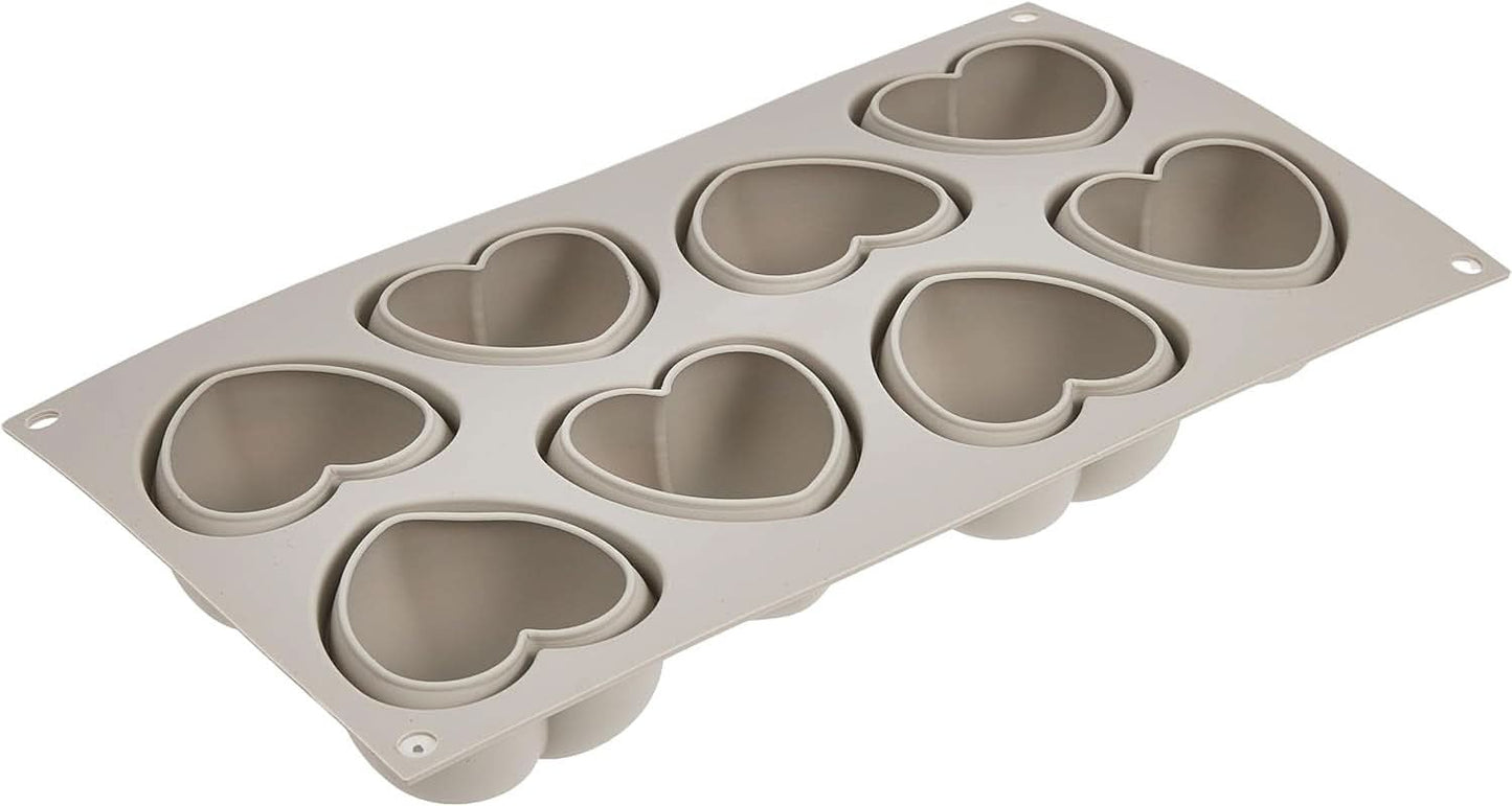 Silikomart, Molde para Tartas Tartufo de Silicona, 8 Puertos Individuales, Ø 62 H 52 mm Cocina Naty Shop Mini Corazones