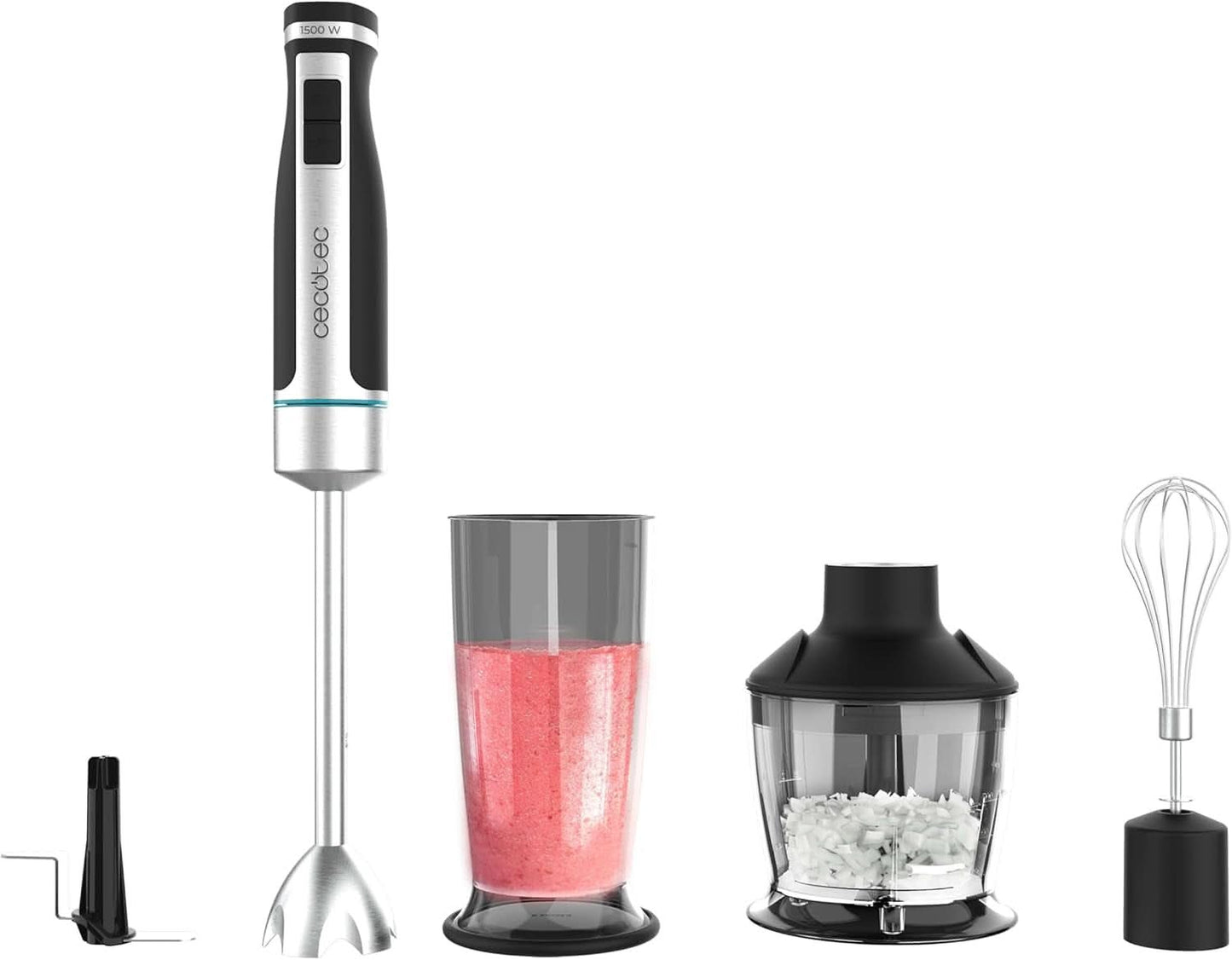 Batidora de mano Cecotec Powergear 1500 - Klingen Aus Titanium Beschichtung, 21 Geschwindigkeitsstufen, 1500 W, Inklusiv Glas Mit Deckel. (Schwarz Und Edelstahl, XL) Cocina Naty Shop 4 Zubehörteile