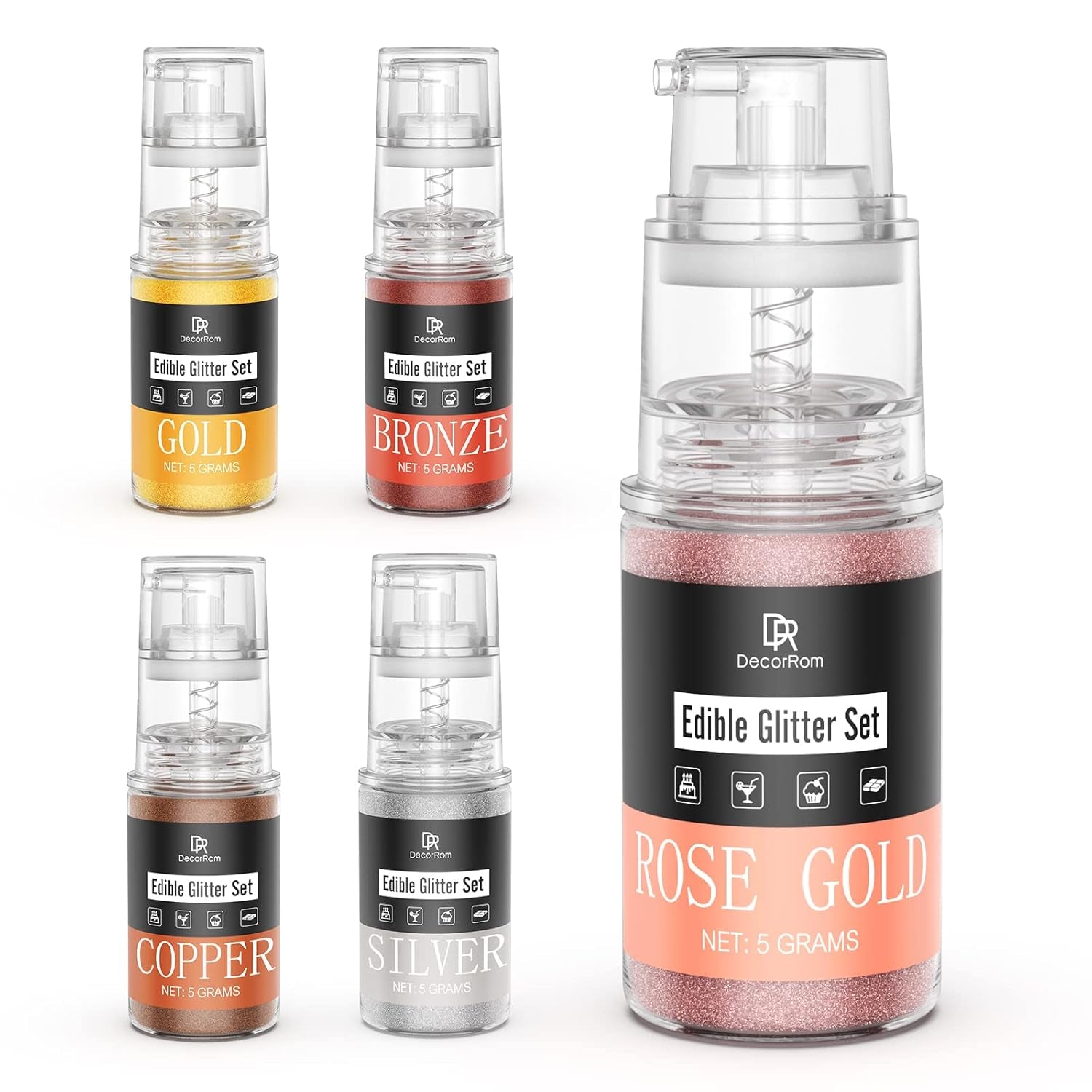 DecoRom, purpurina comestible, polvo, 10 gramos Glitter Naty Shop Set 5 colores
