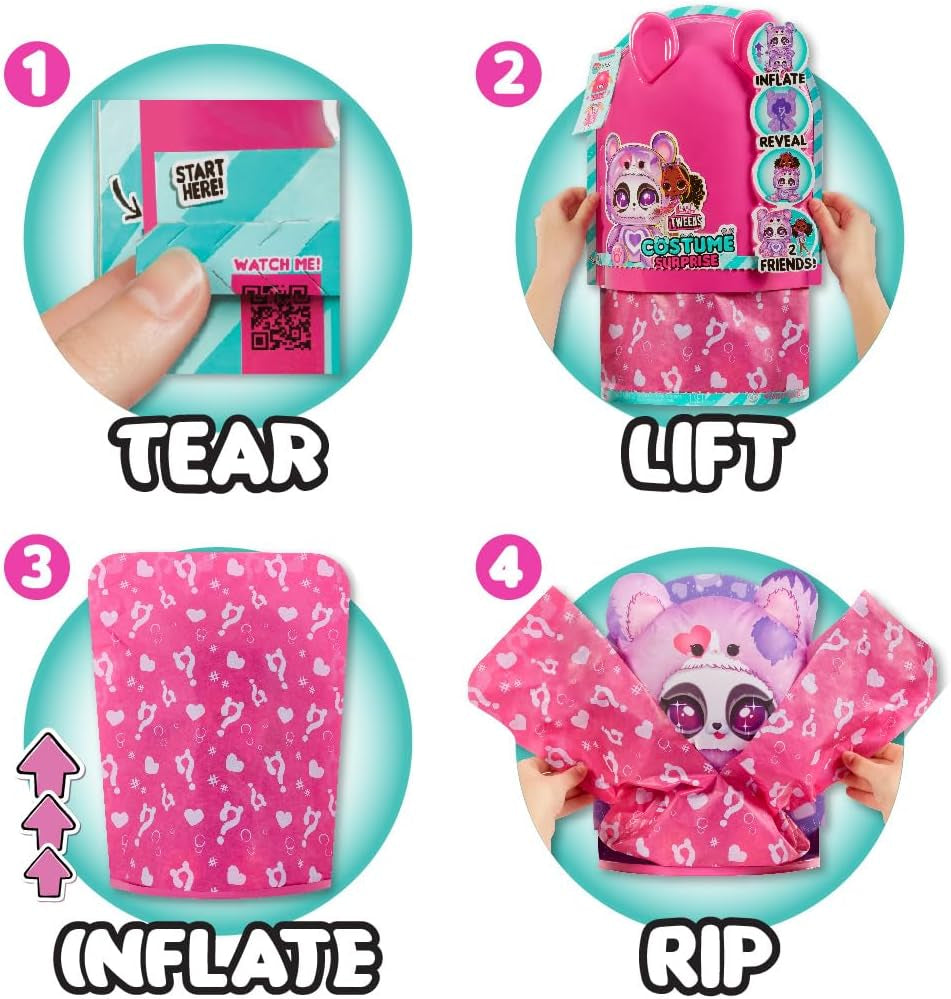 Jajaja ¡Sorpresa! Disfraz de preadolescente, aros sorpresa, linda muñeca de moda con disfraz inflable de panda morado y muchas sorpresas, incluida moda y accesorios geniales: ideal para niños a partir de 4 años