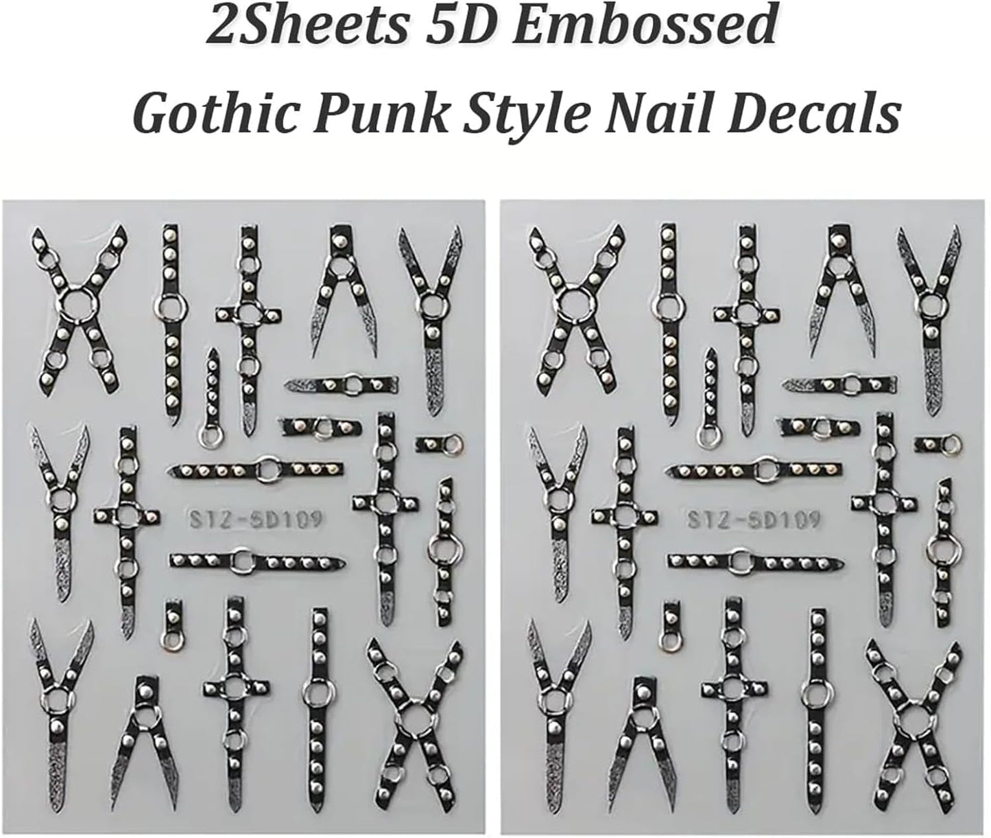 2PCS 5D En Relieve Gótico Punk Nagelsticker, Nagel Sticker Selbstklebend Kreuz Und X-Form Halloween Nagelaufkleber, Nageldesign Zubehör Für Damen Nail Art