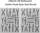 2PCS 5D En Relieve Gótico Punk Nagelsticker, Nagel Sticker Selbstklebend Kreuz Und X-Form Halloween Nagelaufkleber, Nageldesign Zubehör Für Damen Nail Art