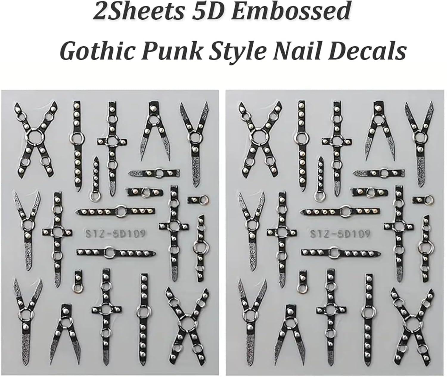 2PCS 5D En Relieve Gótico Punk Nagelsticker, Nagel Sticker Selbstklebend Kreuz Und X-Form Halloween Nagelaufkleber, Nageldesign Zubehör Für Damen Nail Art