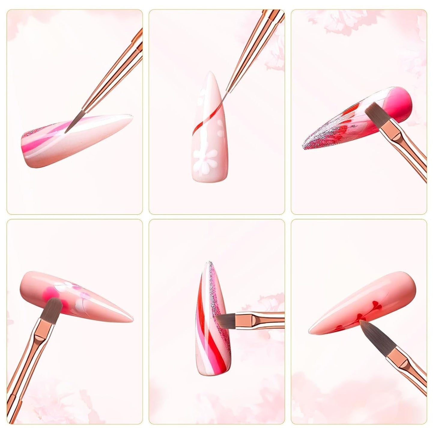 6 uds cepillos de uñas con tapa uñas Gel UV cepillo de uñas acrílico cepillo de Gel de uñas juego de pinceles parciales para decoración de uñas